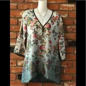 Johnny Was 100% Silk Floral Tunic Blouse